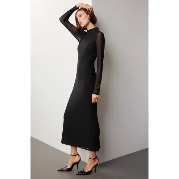 Saunders Mesh Midi Dress Ditzy Floral Red Ruched Sheath Slit Size 10 - Picture 3 of 8